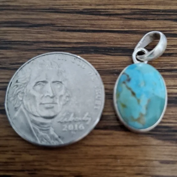 Pendant Turquoise Kingman Oval Natural Stone Sterling Silver - Picture 2 of 4